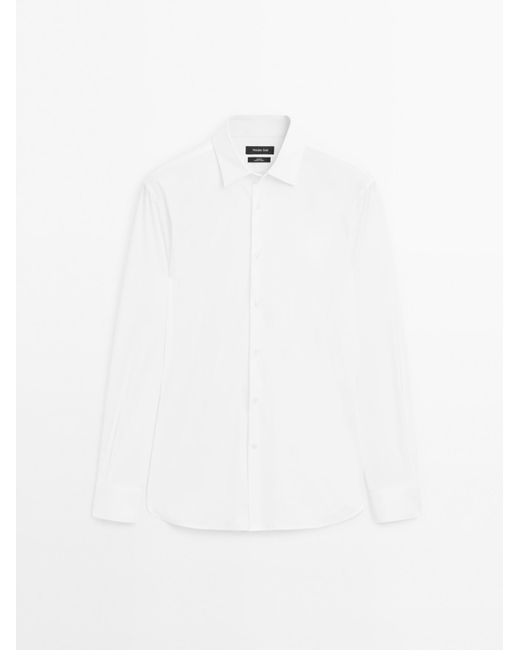 MASSIMO DUTTI Slim Fit Stretch Overhemd in het White voor heren