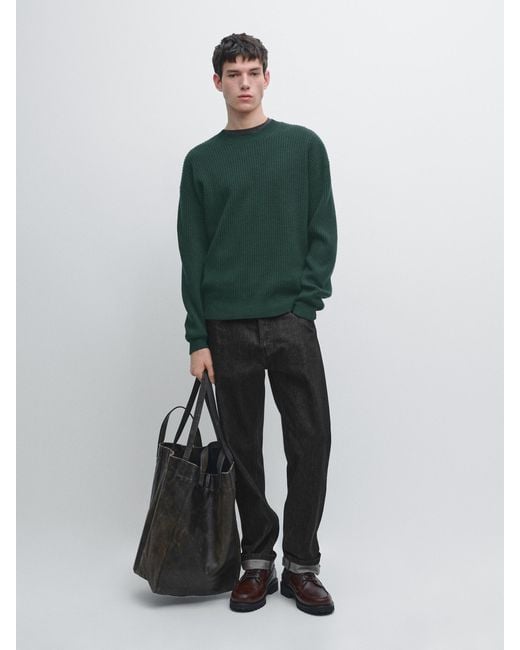 Pull En Maille Côtelée 100 Laine MASSIMO DUTTI pour homme en coloris Green