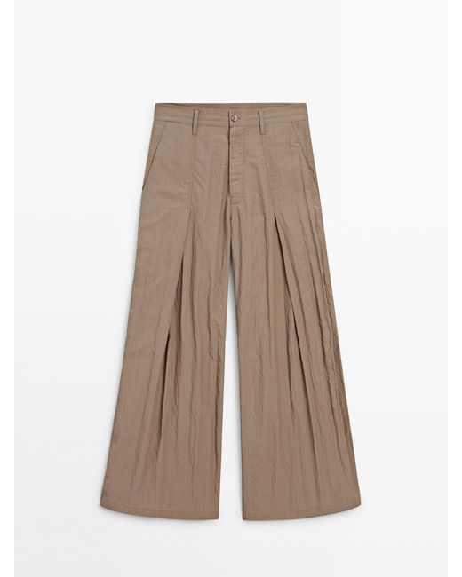 MASSIMO DUTTI Natural Creased-Effect Darted Technical Trousers