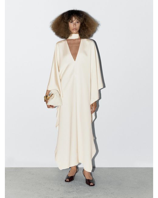 MASSIMO DUTTI White Long Satin Tunic Dress
