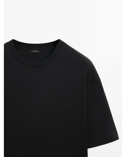 MASSIMO DUTTI Black Drop-Shoulder Cotton T-Shirt With A Crew Neck for men