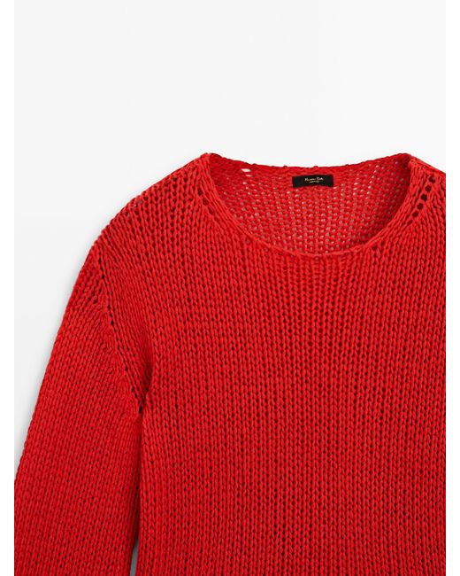 MASSIMO DUTTI Red Crew Neck Knit Sweater