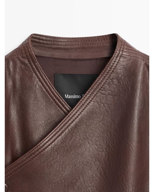 MASSIMO DUTTI Gray Asymmetric Nappa Leather Bomber Jacket