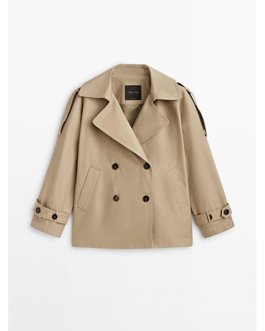 MASSIMO DUTTI Natural Short Buttoned Trench Coat