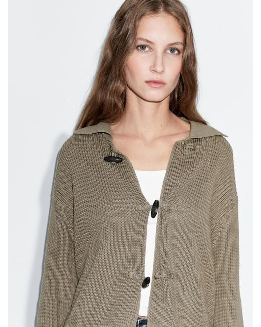 MASSIMO DUTTI White Cardigan Aus Mercerisierter Baumwolle Mit Hornknöpfen