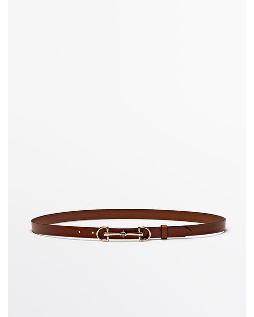 MASSIMO DUTTI White Equestrian Nappa Belt