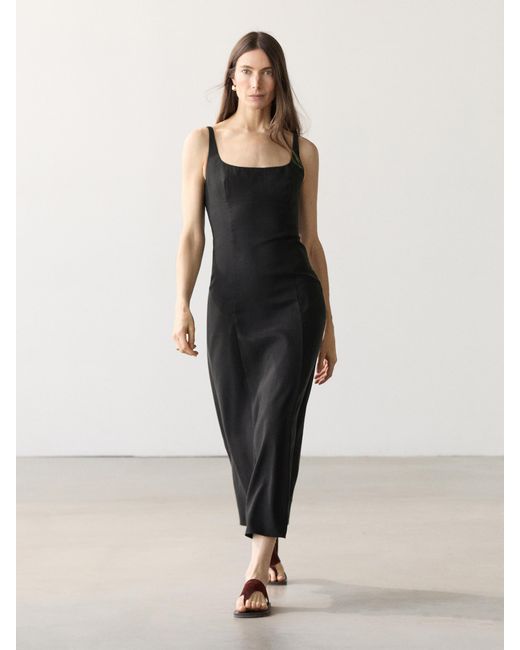 MASSIMO DUTTI Natural Strappy Linen Midi Dress