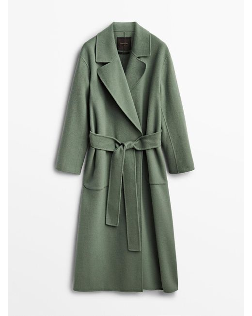 MASSIMO DUTTI Wool Wraparound Coat With Belt in Green | Lyst