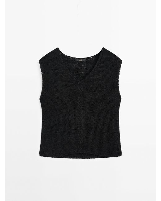 MASSIMO DUTTI Black Knit Top With Scoop Neck