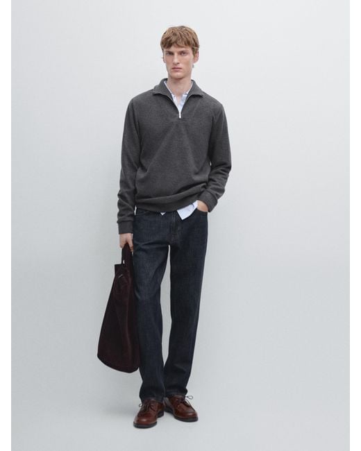 MASSIMO DUTTI White Half-Zip Cotton Blend Polo Shirt for men