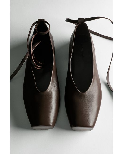 MASSIMO DUTTI Black Tied Leather Ballet Flats