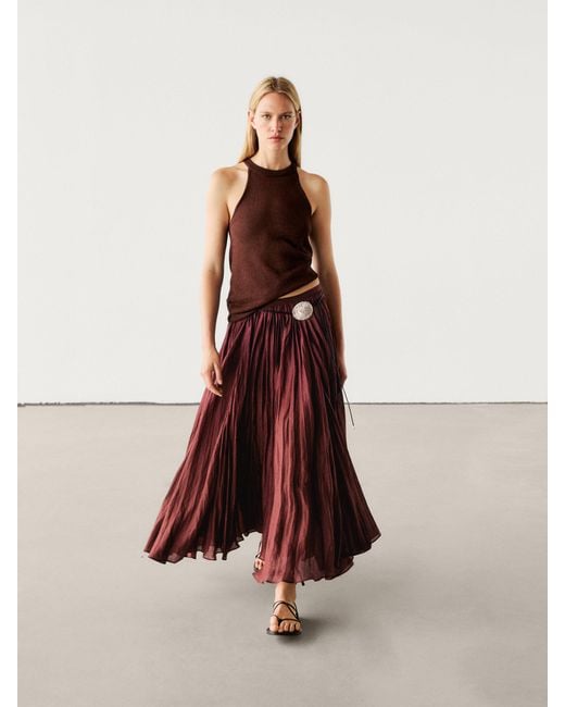 MASSIMO DUTTI Multicolor Pleated Ramie Midi Skirt