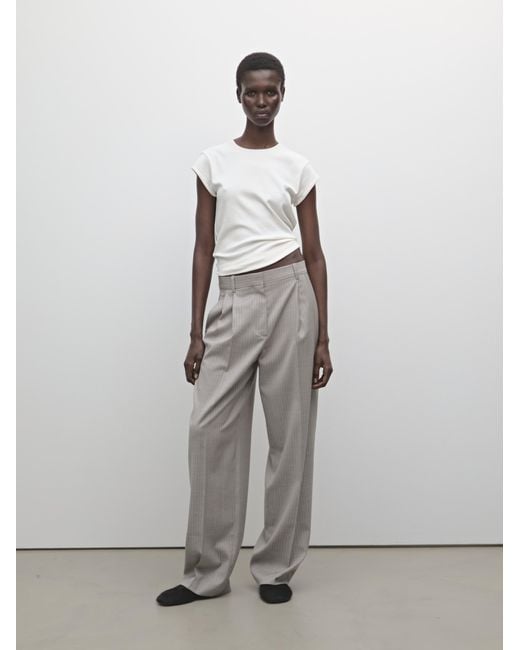 MASSIMO DUTTI Gray Pleated Pinstripe Trousers