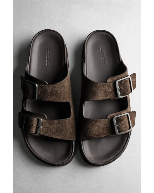 MASSIMO DUTTI Black Buckled Split Leather Sandals for men