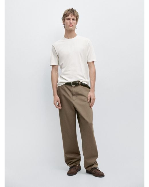 MASSIMO DUTTI White 100% Cotton Knit T-Shirt for men