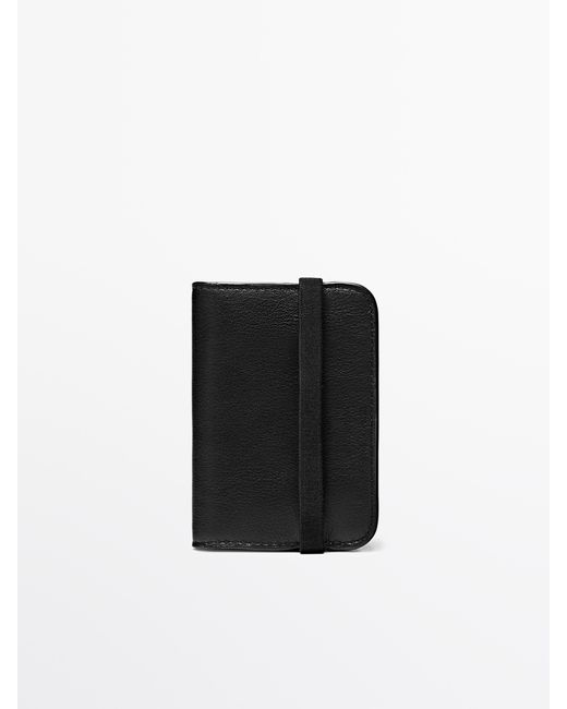 MASSIMO DUTTI Black Nappa Leather Card Holder With Flap for men