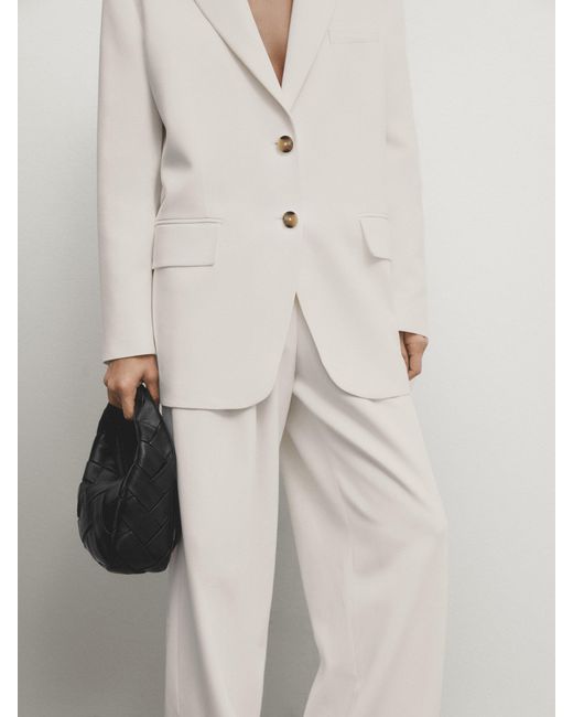 MASSIMO DUTTI White Oversize Suit Blazer