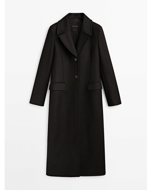 MASSIMO DUTTI Tailored Wool Blend Coat in Black Lyst