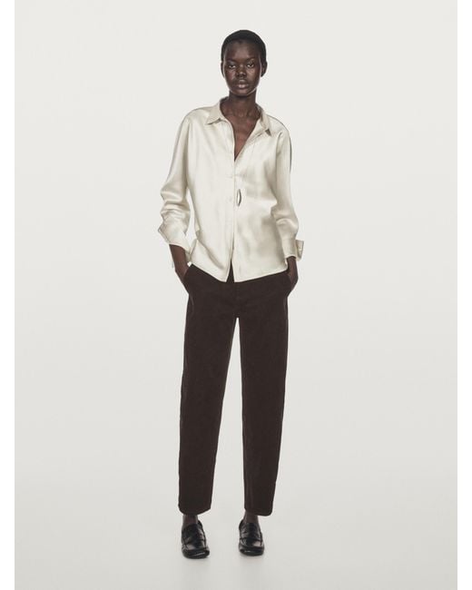 MASSIMO DUTTI White Satin Shirt With Batwing Sleeves