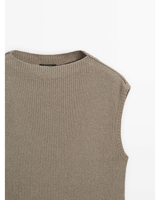 MASSIMO DUTTI Brown Top With Ribbed Detail And Side Vent
