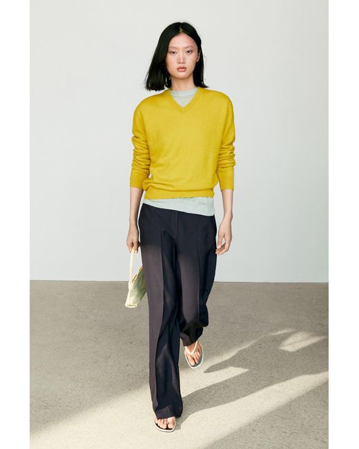 MASSIMO DUTTI Yellow Flowing Straight-Leg Pants