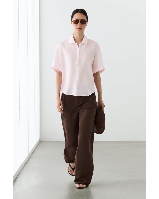 MASSIMO DUTTI Brown Wide-Leg Linen Pants