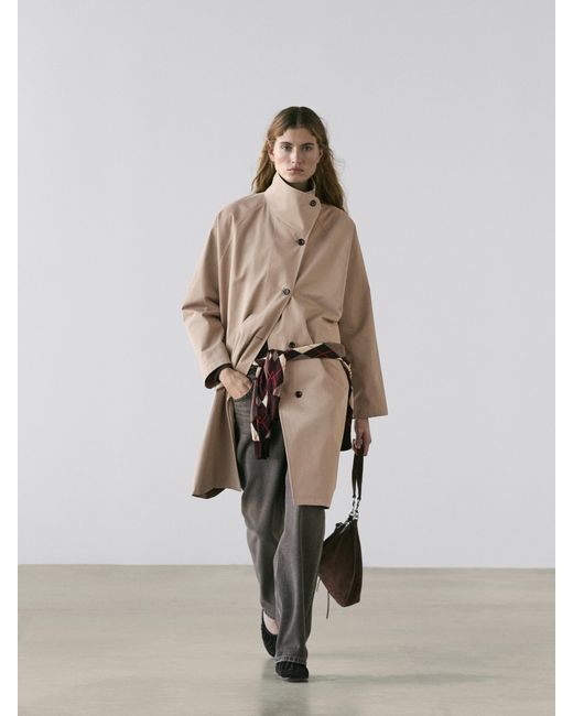 MASSIMO DUTTI White Long Cotton Trench Coat With Side Closure