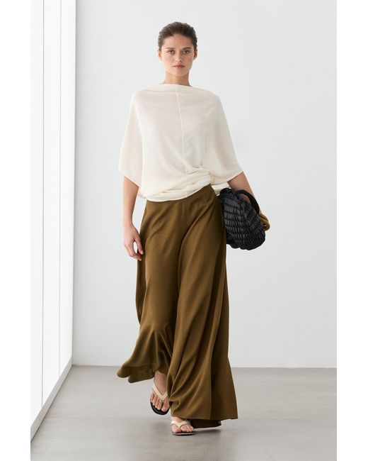 MASSIMO DUTTI Natural Flowing Fabric Wide-Leg Trousers