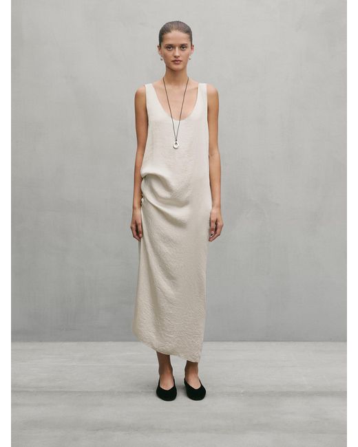 MASSIMO DUTTI White Long Dress With Round Neckline