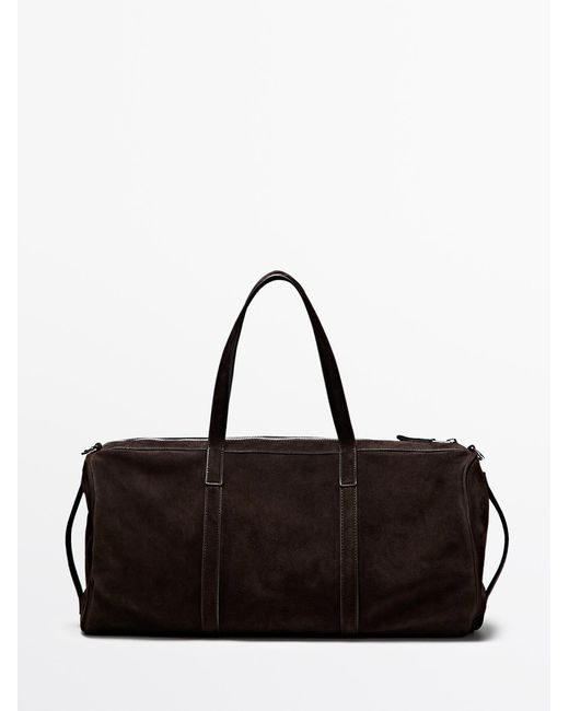 MASSIMO DUTTI Black Suede Leather Travel Bag for men