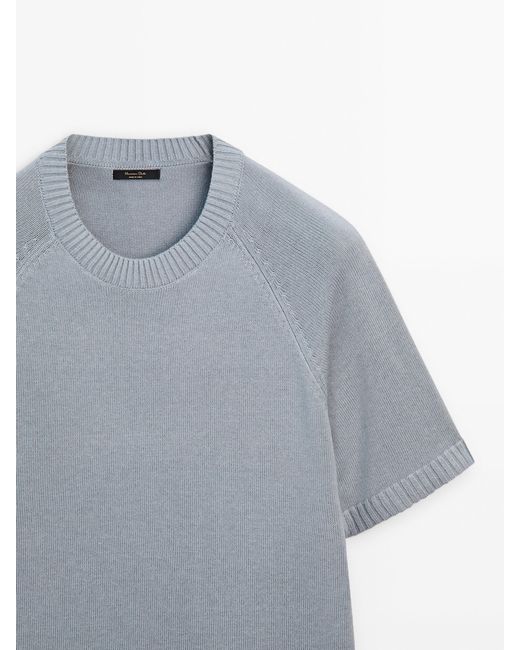 MASSIMO DUTTI Blue Short Sleeve Knit Sweater With Cotton for men