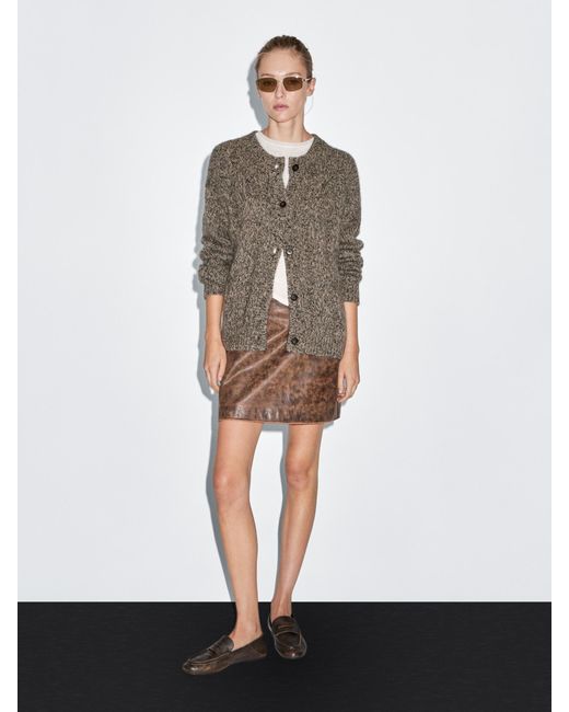MASSIMO DUTTI Brown Nappa Leather Mini Skirt