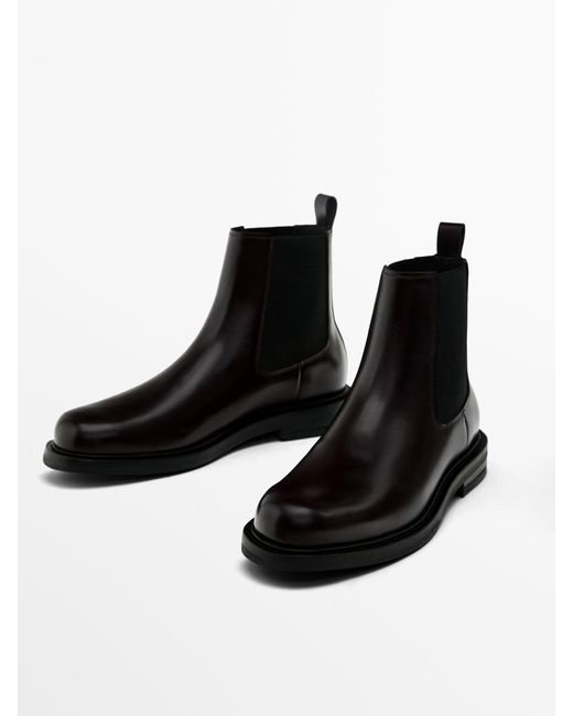 MASSIMO DUTTI Black Leather Sock Ankle Boots for men