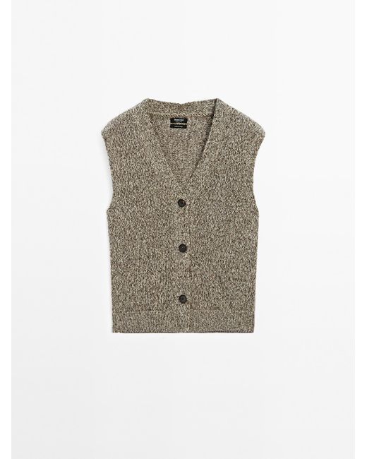 MASSIMO DUTTI Mouliné Gebreid Vest Met V-Hals in het Green
