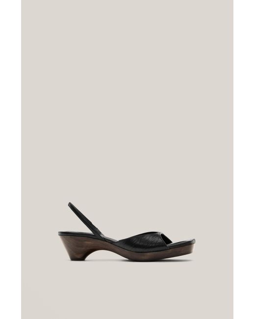 MASSIMO DUTTI Black Wood Heel Sandal