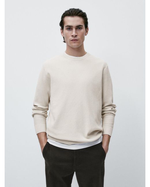 MASSIMO DUTTI Textured Knit Crew Neck Sweater in White for Men | Lyst