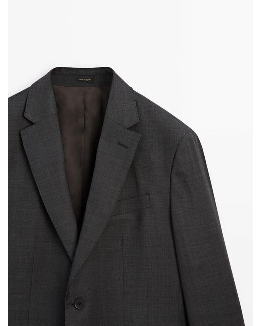 MASSIMO DUTTI Check 100% Wool Suit Blazer in Black for Men | Lyst