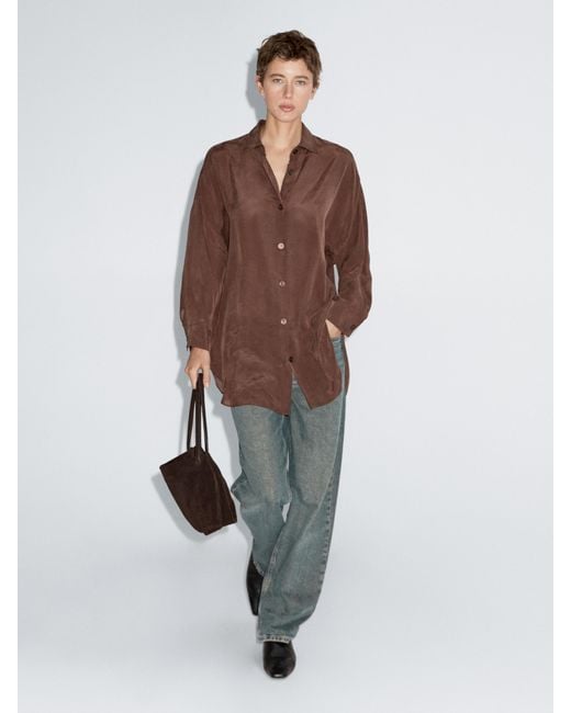 MASSIMO DUTTI Brown Long Flowing Shirt