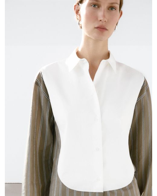MASSIMO DUTTI White Gestreiftes Hemd Aus Baumwollmischgewebe Mit Brustteil