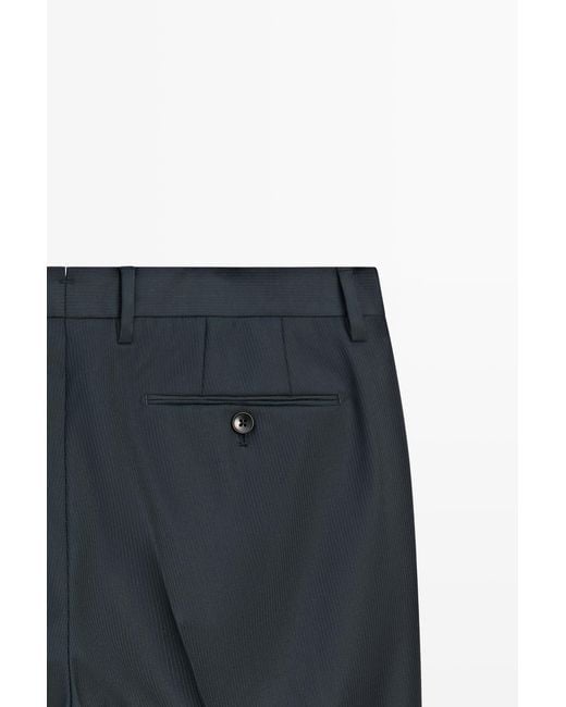 MASSIMO DUTTI Blue Striped Wool Blend Suit Trousers for men