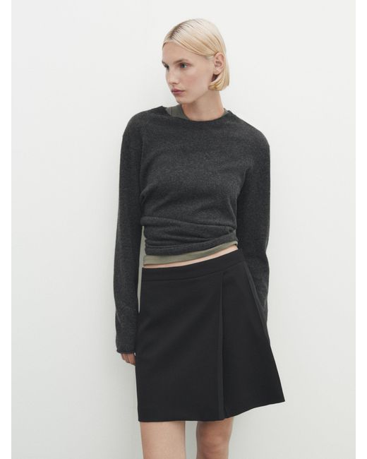 MASSIMO DUTTI Mini Skirt With Box Pleats in Black | Lyst