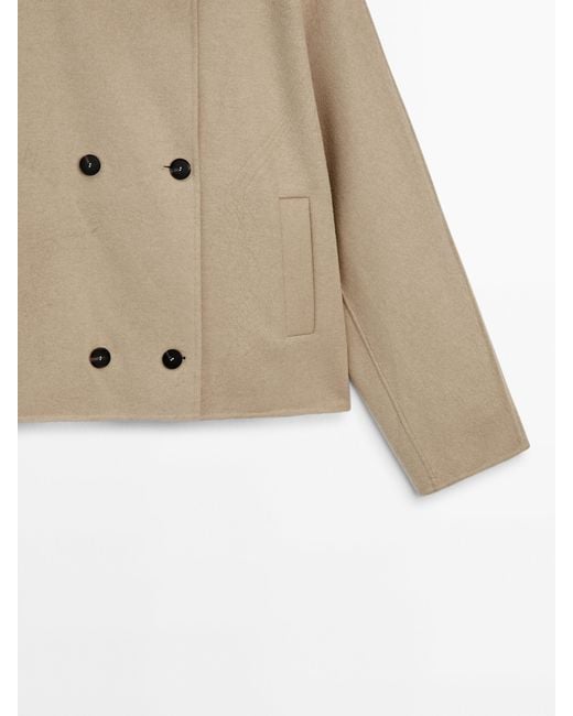 MASSIMO DUTTI Natural Cropped Double-Faced Wool-Blend Double-Breasted Coat