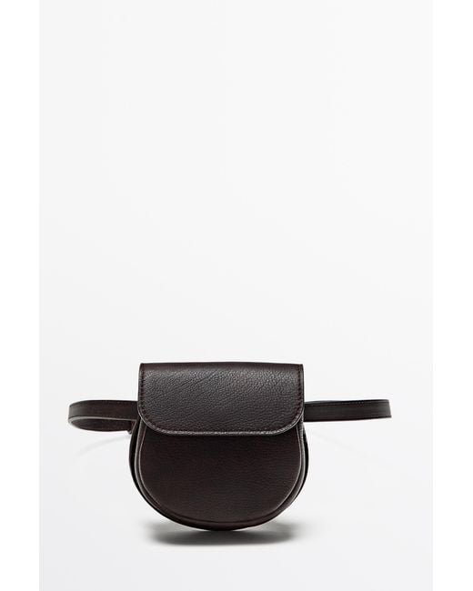 MASSIMO DUTTI Brown Nappa Leather Belt With Pouch