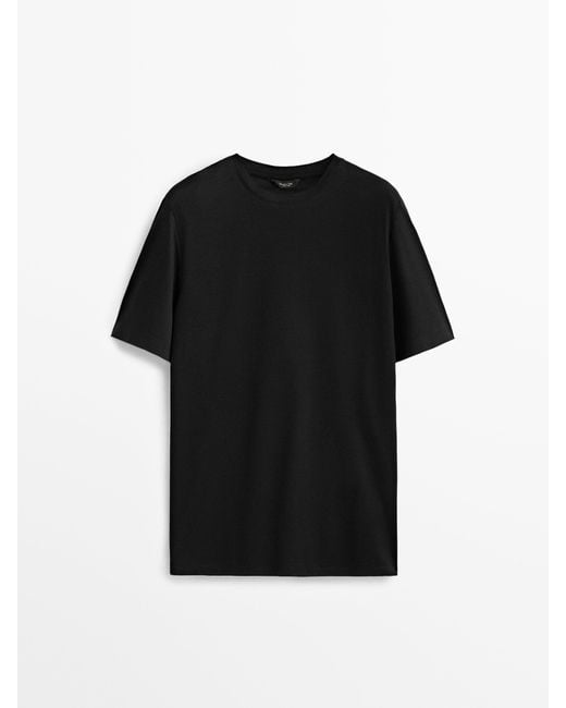 MASSIMO DUTTI Black Short Sleeve Mercerised Cotton T-Shirt for men