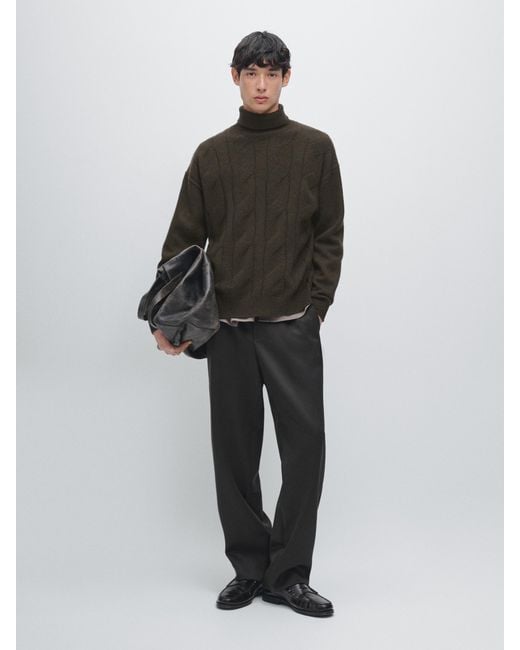 MASSIMO DUTTI Brown Wool Blend Knit Sweater With High Neck for men