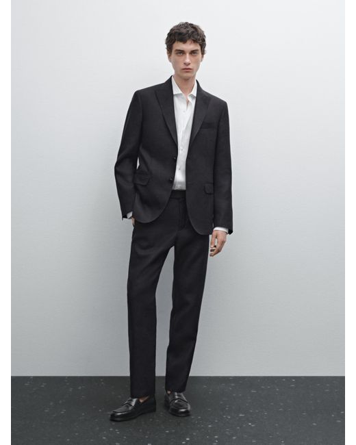 MASSIMO DUTTI Black 100% Linen Suit Trousers for men