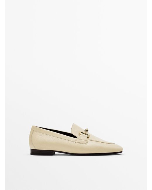 MASSIMO DUTTI Leather Loafers With Metal Buckle in Cream (Natural) Lyst