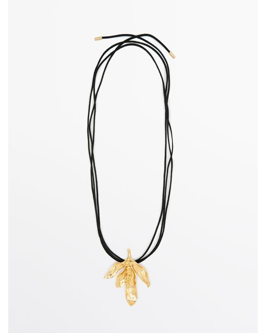 MASSIMO DUTTI White Cord Necklace With Flower Detail