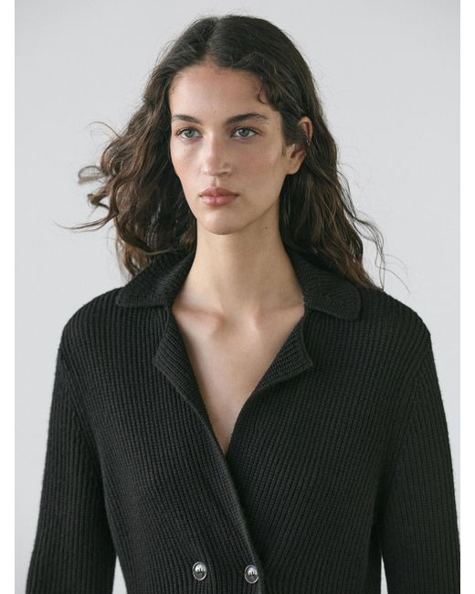 MASSIMO DUTTI Black Double-Breasted Wool Cardigan