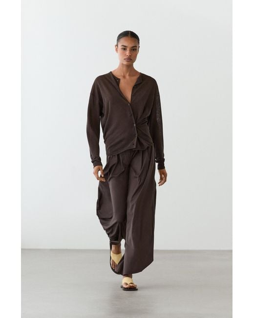 MASSIMO DUTTI Brown Linen Blend Cardigan With Button Detail